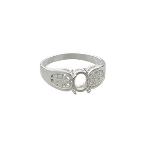 Ring, Sure-Set&trade;, sterling silver, filigree band with 7x5mm 4-prong oval setting, size 6. Sold individually.