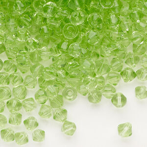 Bead, glass 1pkg1, translucent light green, 4mm bicone, 4 ounces.