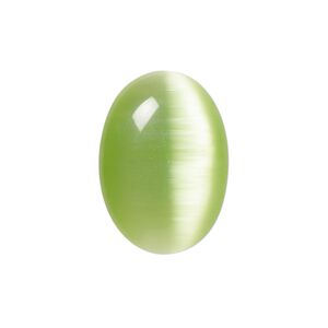 Cabochon, cat's eye glass (fiber optic glass), light green, 25x18mm calibrated oval, quality grade. Sold per pkg of 4.