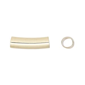 Bead 1pkg6 gold-finished, 20x6mm curved tube, brass