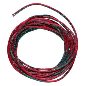 Cord, Satinique&trade;, nylon and polyester, green and red, 2mm regular with vertical stripe. Sold per 10-foot section.