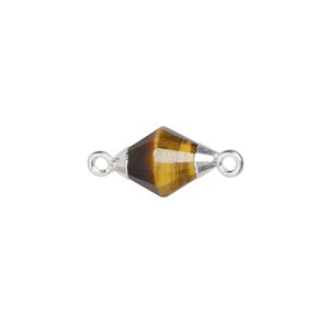 Link 1pkg1, electroplated sterling silver and tigereye (natural), 12x8mm hand-cut faceted bicone