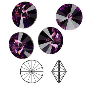 Chaton 144pk amethyst foil back, Swarovski&reg; 14mm rivoli 1122