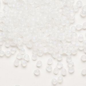 Seed bead, Miyuki, glass, pkg/250g, 3.3x2.8mm mini fringe, translucent matte rainbow clear (DP-131FR).