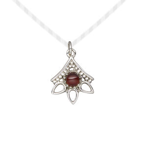 Drop 1pkg1, antiqued sterling silver and garnet (natural), 14x12.5mm open beaded