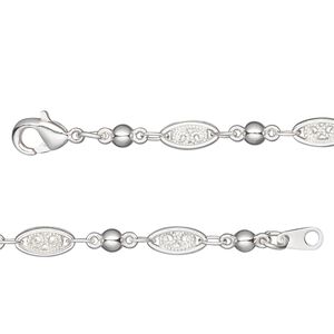 Chain 1pkg1 silver-plated "pewter" (zinc alloy) filigree, 4mm / 3mm ball, 20 inch