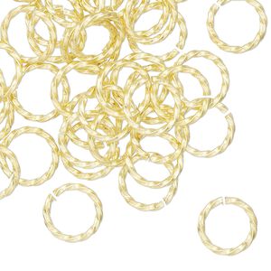 Jump ring 1pkg50 brass, 10mm hand-cut twisted round, 16 gauge / 7.5mm inside diameter
