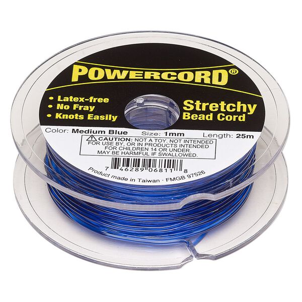 Cord, Powercord&reg;, elastic, medium blue, 1mm, 14-pound test. Sold per 25-meter spool. image number 0