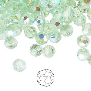 Bead 144pk chrysolite AB, Preciosa Czech crystal 6mm round