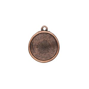 Drop, Almost Instant Jewelry&reg;, antique copper-plated pewter (tin-based alloy), 17mm round with 14mm rivoli setting. Sold individually.