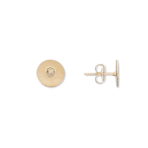 Earstud 1pkg10 14Kt gold-filled / gold-plated, 8mm flat pad / earnuts, brass 5 pair image number 0