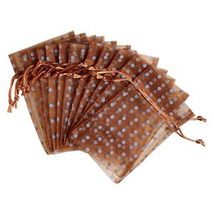 Pouch, organza, copper and robin's egg blue, 6x4 inches with dot pattern and drawstring. Sold per pkg of 12.