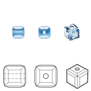 Bead 6pk cool blue, Crystal Passions&reg; Regenerated 6mm cube 5601