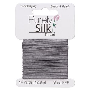 Thread, Purely Silk&trade;, 3-ply, dark grey, size FFF. Sold per 14-yard card.