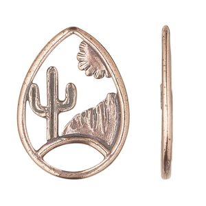 Focal, TierraCast&reg;, antique copper-plated pewter (tin-based alloy), 33x24mm teardrop with desert landscape design. Sold per pkg of 10.