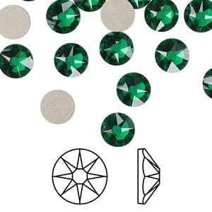 Flat back 12pk majestic green foil back, Crystal Passions&reg; 7.07-7.27mm rose round SS34 2088