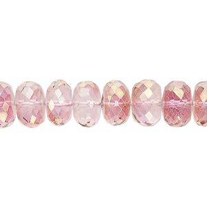 Quartz crystal 1pkg1, hand-cut faceted rondelle bead 7 inch 10x5mm-11x7mm