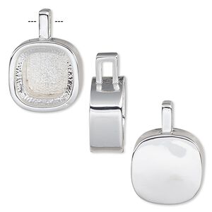Drop, Almost Instant Jewelry&reg;, silver-plated "pewter" (zinc-based alloy), 15mm rounded square with 12x12mm cushion setting. Sold individually.