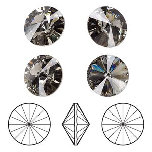 Chaton 48pk black diamond foil back, Crystal Passions&reg; 14mm rivoli 1122
