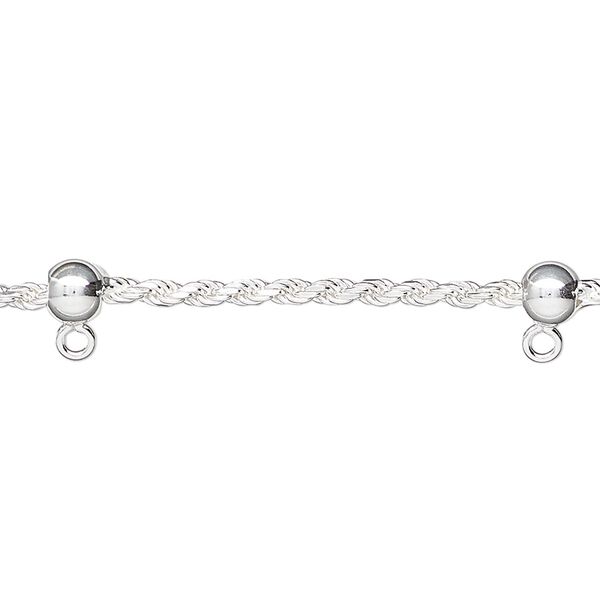 Chain 1pkg1 sterling silver French rope & ball, 2mm diamond-cut / 5mm / lobster claw clasp, 18 inch image number 1