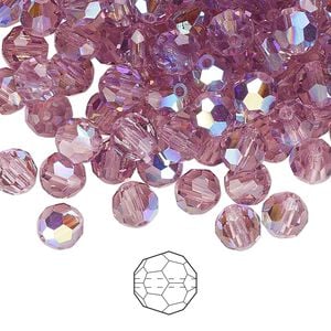 Bead 24pk light amethyst AB, Preciosa Czech crystal 6mm round