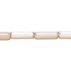 Bead, cat's eye glass (fiber optic glass), peach, 15x4mm-17x6mm round tube. Sold per 14-inch strand, approximately 25 beads.