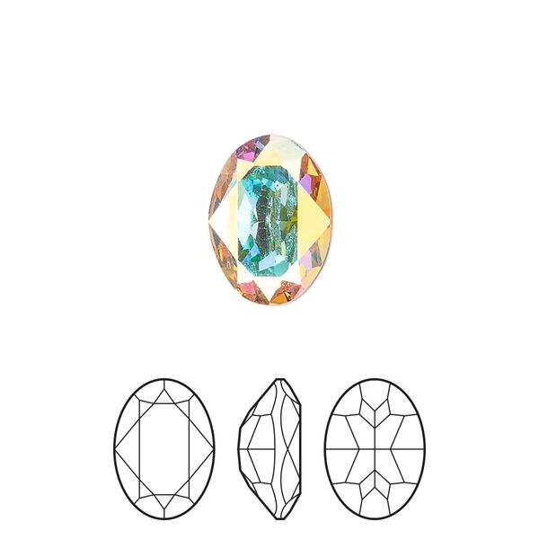 Fancy stone 2pk crystal AB foil back, Preciosa MAXIMA Czech crystal rhinestone 14x10mm oval image number 0