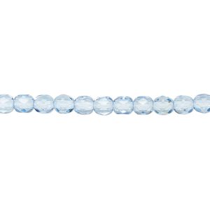 Bead, Czech fire-polished dipped d&eacute;cor glass, light blue, 4mm faceted round. Sold per 15-1/2" to 16" strand, approximately 100 beads.