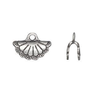 Crimp end, TierraCast&reg;, Wild West collection, pewter (tin-based alloy), 18.5x9mm double-sided concho, 2mm inside diameter. Sold per pkg of 2.