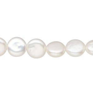 Freshwater pearl 1pkg1, puffed flat round, 15.5-16 inch white 9-9.5mm cultured