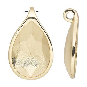 Pendant, Almost Instant Jewelry&reg;, gold-plated "pewter" (zinc-based alloy), 39x24mm with 30x20mm pear setting. Sold individually.
