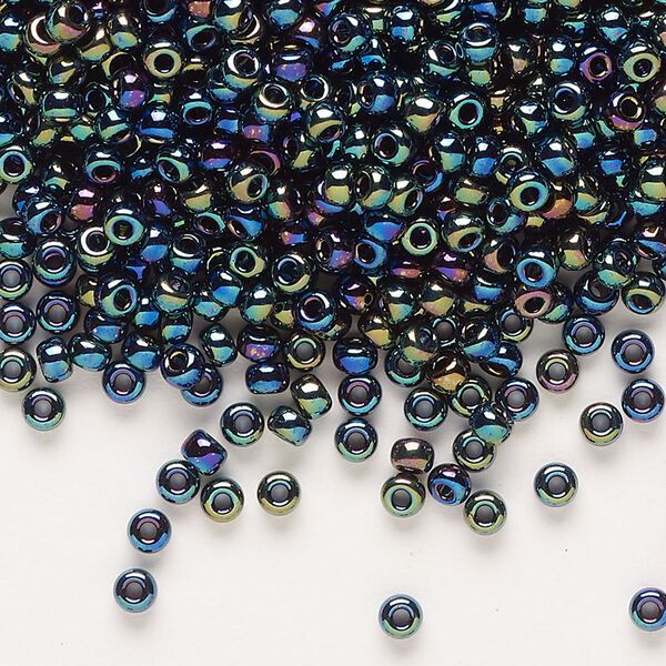 Seed bead, Miyuki, glass, pkg/250g, #8 rocaille, opaque rainbow black (RR-455). image number 0