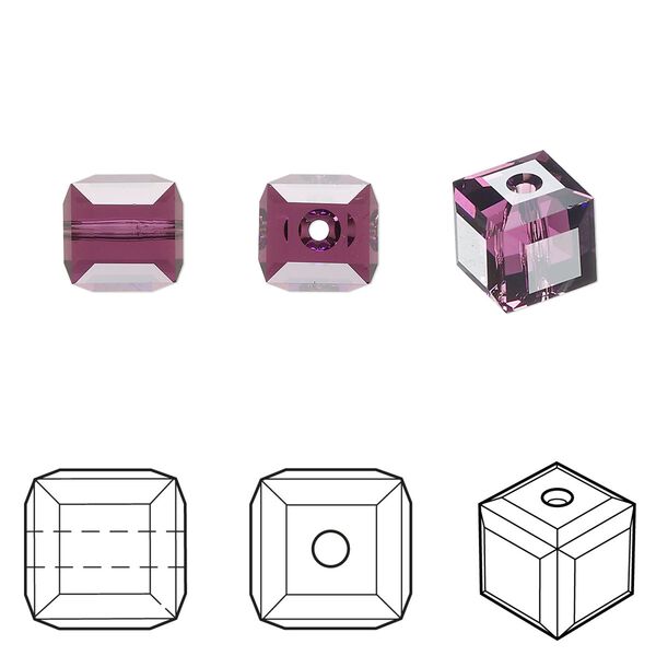 Bead 6pk amethyst, Crystal Passions&reg; 8mm cube 5601 image number 0