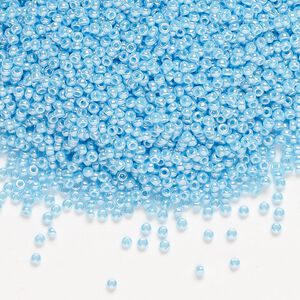 Seed bead, Miyuki, glass, pkg/250g, #15 rocaille, opaque luster light blue (RR-433).