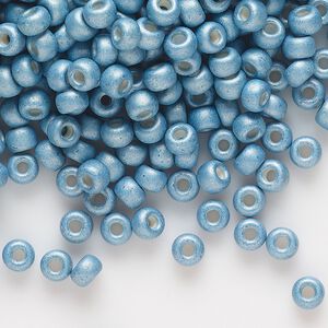 Seed bead, Miyuki, glass, pkg/250g, #6 rocaille, opaque matte galvanized dark aqua, (RR-2094).