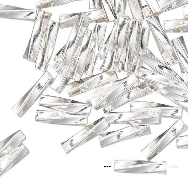Bead 1pkg50 sterling silver, 6x1.5mm twisted tube image number 0