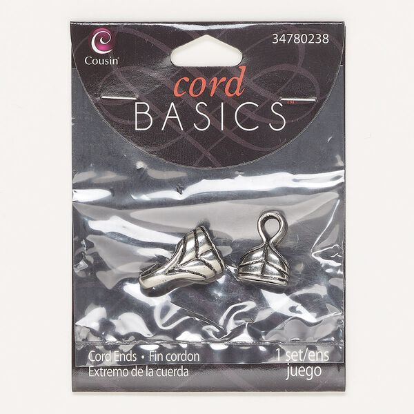 Clasp hook&eye 1pkg1 silver-finished, 33x13mm textured / approx 10.5x4mm inside diameter / glue-in cord ends, 1-strand / brass / antiqued image number 0