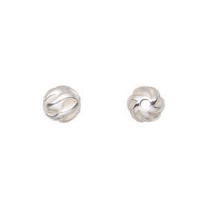 Bead 1pkg2 sterling silver, 8mm twisted corrugated round, partially matte