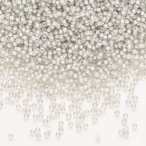 Seed bead, Miyuki, glass, pkg/35g, #15 rocaille, translucent moonstone-lined luster crystal clear (RR-2268).