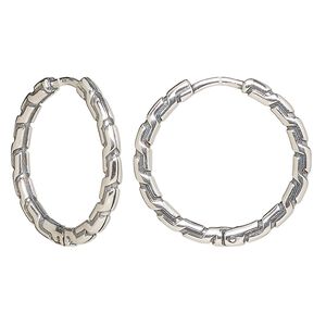 Earring, Create Compliments&reg;, antiqued sterling silver, 24mm round hoop with endless-loop closure and chain link design. Sold per pair.