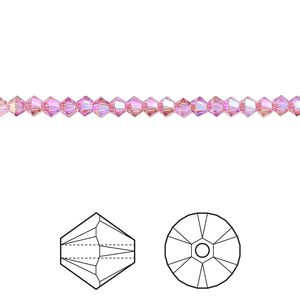 Bead 1440pk rose shimmer 2X, Swarovski&reg; 3mm XILION bicone 5328