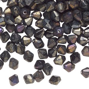 Bead, glass, opaque brown with iris finish, 6x4mm bicone. Sold per pkg of 250.
