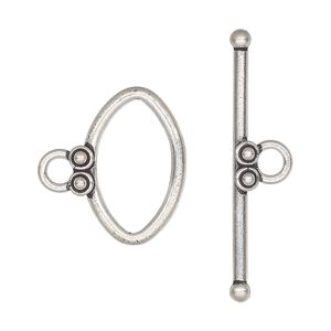 Clasp toggle 1pkg1 sterling silver, 21x13mm oval, antiqued 1-strand