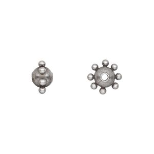 Bead 1pkg10 silver-plated, 9x6mm studded round, steel antique