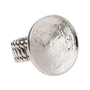 Ring, Almost Instant Jewelry&reg;, stretch, imitation rhodium-plated copper, 28mm round with 27mm round setting. Sold individually.