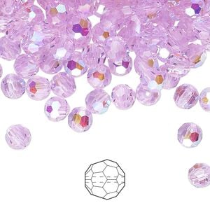 Bead 24pk violet AB, Preciosa Czech crystal 5mm round
