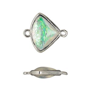 Link, Opalized Ice&trade;, "opal" (resin) and imitation rhodium-finished brass, opaque white, 19x15mm double-sided fan. Sold per pkg of 4.