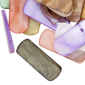 Mother-of-pearl shell 1pkg4oz, 2-hole rounded rectangle spacer bead mix mixed colors 30x12mm-41x19mm