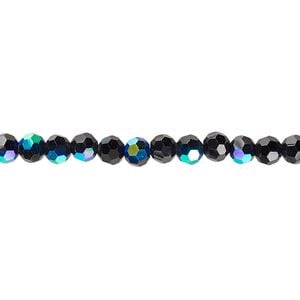 Bead 1pk 32 facets opaque black AB, Celestial Crystal&reg; 4mm round 15.5-16 inch