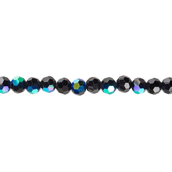 Bead 1pk 32 facets opaque black AB, Celestial Crystal&reg; 4mm round 15.5-16 inch image number 0